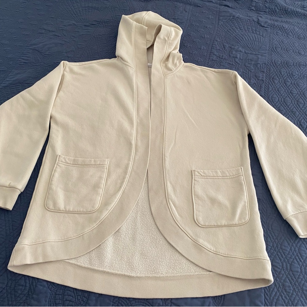 GAP Women’s Cream Hoodie Open Front Sweatshirt Cardigan Fleece Jacket XS